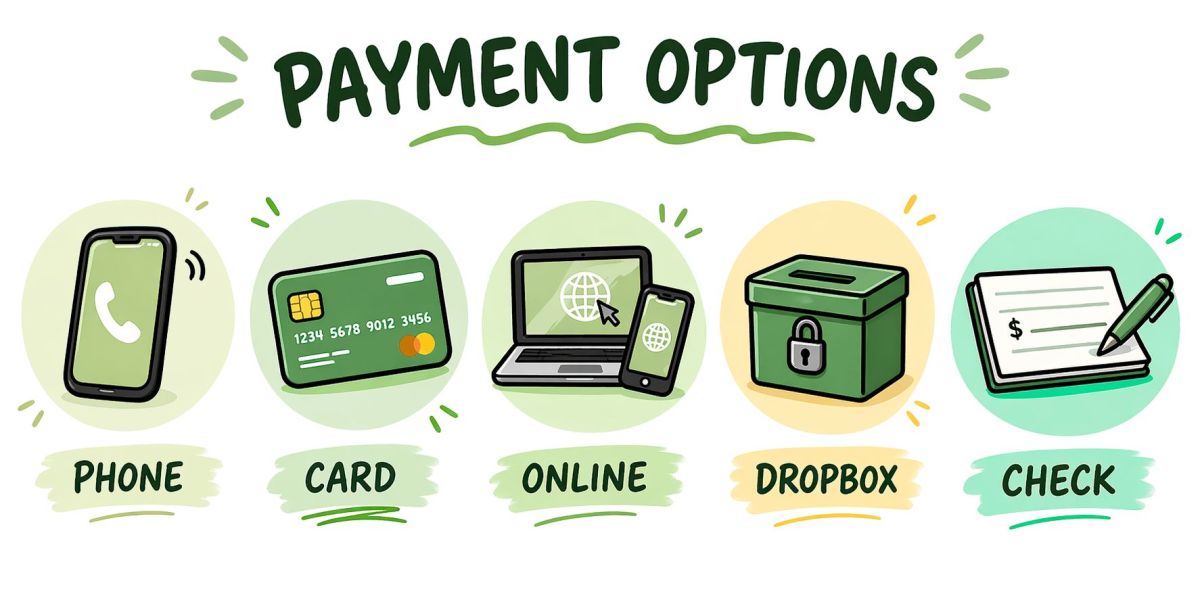 phone, card, computer and phone, dropbox, check